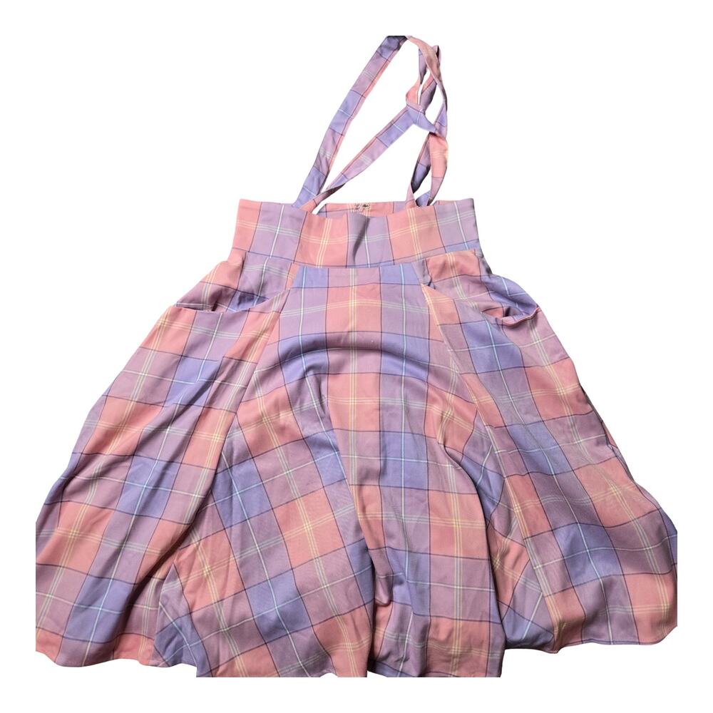 Collectif Alexa Plaid Overall Pink Swing Dress Size: L NEW